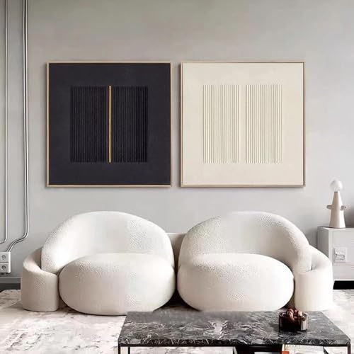 Moderner nordischer 3D-Textur-Wandposterdruck, reines Beige und Schwarz, minimalistische Leinwandkunst, Linienmalerei, Dekorwandbild, 20 x 20 cm x 2 Rahmen von LMAIWANG