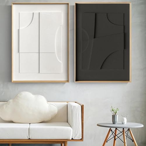 Modernes schwarz-weißes nordisches 3D-Bild mit visuellem Effekt, geometrisches Leinwandbild, Wandkunst, abstrakte Linien, Posterdruck, Dekor, 70 x 100 cm x 2 Rahmen von LMAIWANG