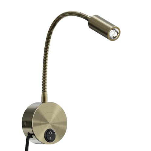 ACMHNC Leselampe Wandmontage, LED Wandleuchte Bett mit stecker, 360 ° Schwanenhals lampe, Nachttischlampe wand mit Schalter und Kabel, für Schlafzimmer, Bronze von ACMHNC