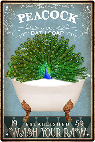 LMDDFZS Lustiges Pfauen-Dekor Vintage Badezimmer und Badewanne Metall Blechschild Dekor Bär Tierliebhaber Geschenk Bauernhof Zuhause Bar Badezimmer Männerhöhle Retro Wandkunst Poster Schild Zubehör von LMDDFZS
