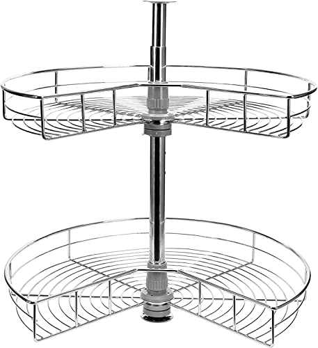 LMEIL Nierenförmiger Chrom-Ecken-Organizer, 24 Zoll Durchmesser, Küchenschrank, Blinde Ecke, 2 Ebenen, Edelstahl, faules Ersatzregal, blindes Eckregal, 360 Grad drehbares Lagerregal von LMEIL