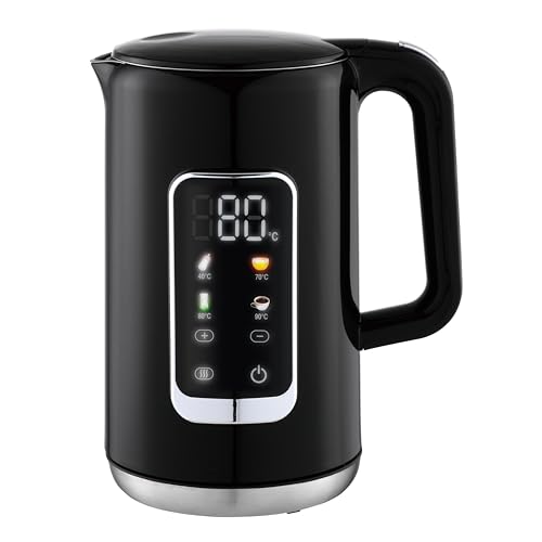 Digitaler Wasserkocher, 1,7L, 2200W, LED-Display, 13 Temperaturstufen 40-100°C, Schwarz/Grün (Perlschwarz) von LMG Germany