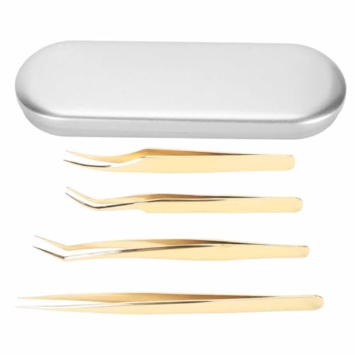 Wimpernverlängerung Pinzeln Set Edelstahl lebiger Wimpern -Pinzetten -Schönheitssalon (Goldmetall) von LMHHMIN