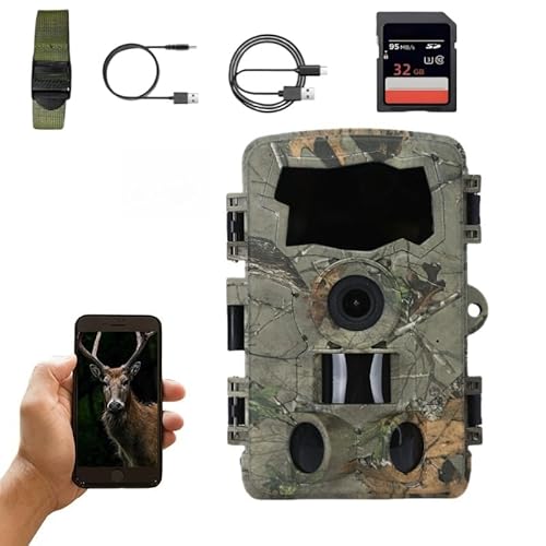 5K 60MP Wildkamera, 98FT 130 Weitwinkel Jagdkamera mit WLAN (inklusive App), 0.05s Auslösezeit Nachtsicht Bewegungssensor, IP66 Wasserdicht, blendfreie Infrarot-LED Überwachungskamera, mit 32GB von LMHOME