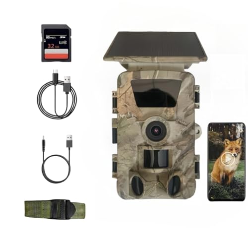LMHOME Wildkamera Solar mit WLAN & App-Übertragung | 5K HD Nachtsicht + Bewegungsmelder | 5200mAh Akku & Solarpanel | Wasserdicht IP67 |32GB SD-Karte | Für Wildtiere & Outdoor-Überwachung von LMHOME