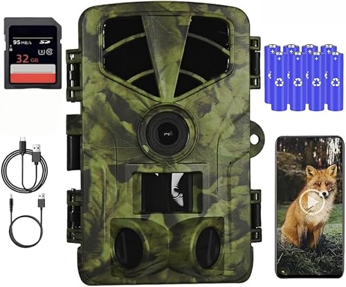 Wildkamera 5K 60MP mit WLAN & Handyübertragung APP, 120° Weitwinkel Jagdkamera mit 0,2s Auslösezeit, IP66 Wasserdicht, 4MP Video, Wildtierkamera mit 32GB Speicherkarte und Infrarot-LEDs ohne Glühen von LMHOME