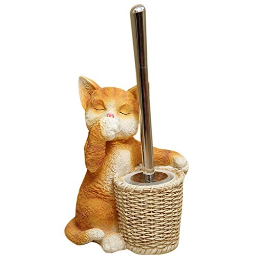 LMJ Nette Katze-förmigen Toilettenbürste Set Resin Handgemalte Klobürste Compact Griff Starke Bristles for Badezimmer Intensivreinigung (Color : Orange) von LMJ