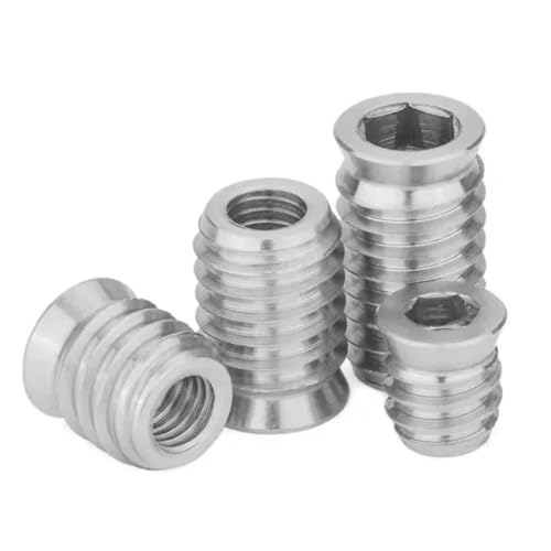 304 Stainless Steel Inside And Outside Teeth Embedded Hex Nut Wood Furniture Nuts M4-M8(M5x12 (10Pcs)) von LMLOZZ