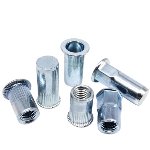 M3 M4 M5 M6 M8 M10 M12 Nietmutter aus Kohlenstoffstahl, flacher Kopf, kleiner Senkkopf, Blindgewinde, Halbsechskant, Sechskanteinsatz, Nietmutterneinsatz(Type B,80pcs M6) von LMLOZZ
