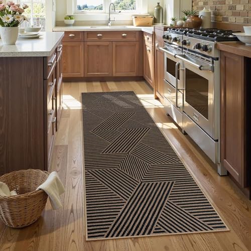 Teppich Läufer Flur Lang Flurläufe, küchenteppich Waschbar Teppichläufer Flur rutschfest, Flur Läufer Teppich, Teppich Wohnzimmer Korridor Teppich Läufer für Küche Eingang Schlafzimmer Schwarz von LMLZRL