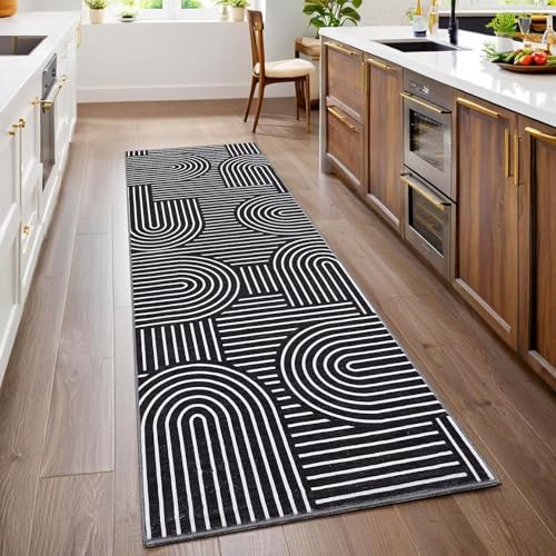 Teppich Läufer Flur Lang Flurläufe, küchenteppich Waschbar Teppichläufer Flur rutschfest, Flur Läufer Teppich, Teppich Wohnzimmer Korridor Teppich Läufer für Küche Eingang Schlafzimmer Schwarz von LMLZRL