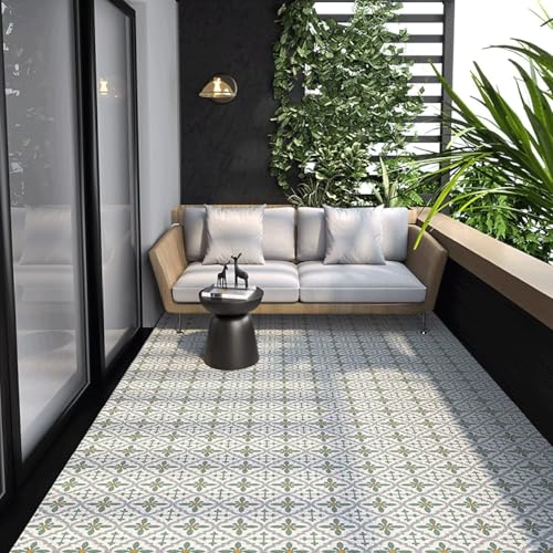Teppich Wetterfest, UV-beständig Wendbar Faltbar Teppich Waschbar Für den Balkon Garten Teppich für Terrasse Picknick PVC Teppich Reversible Camping Patio Wasserdichter Außenbereich für Terrasse von LMLZRL