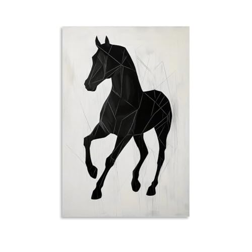 LMLZZZWD Abstrakte Pferde-Silhouette, reich gefertigt aus verwobenen geometrischen Linien auf reiner massiver Leinwand. Zeitgenössisches Wandbild, dekoratives Poster, 50 x 75 cm von LMLZZZWD