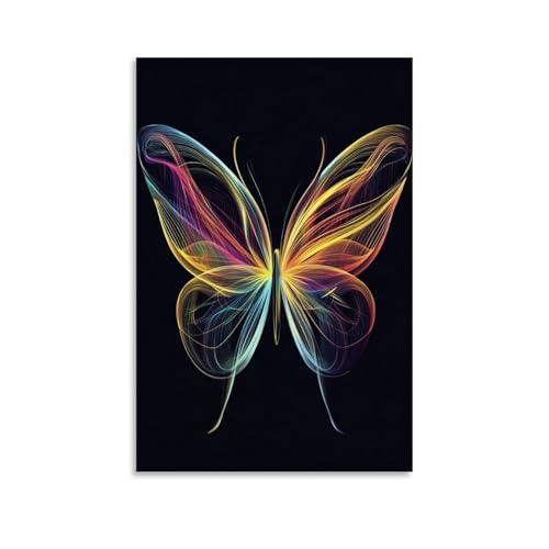 LMLZZZWD Abstrakte Schmetterlings-Silhouette, elegant geformt durch verwobene mehrfarbige Linien auf festem Hintergrund. Zeitgenössisches Wandbild, dekoratives Poster, 20 x 30 cm von LMLZZZWD