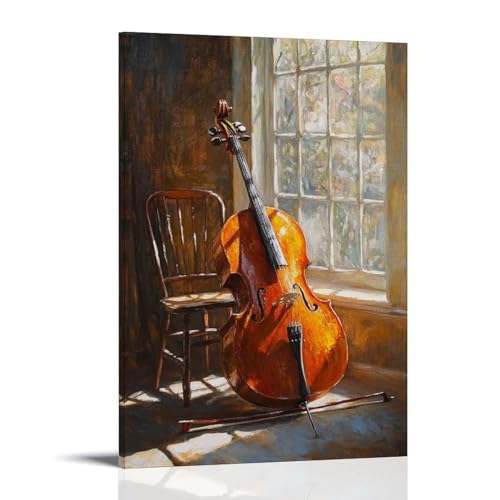 LMLZZZWD Ölgemälde mit Musikinstrumenten, Cello, das sich an einen Stuhl lehnt, in einem sonnigen Studio, Bogen ruht in der Nähe, zeitgenössische Wandkunst, Wandbild, dekoratives Poster, 30 x 45 cm LMLZZZWD Ölgemälde mit Musikinstrumenten, Cello, das sich an einen Stuhl lehnt, in einem sonnigen Studio, Bogen ruht in der Nähe, zeitgenössische Wandkunst, Wandbild, dekoratives Poster, 30 x 45 cm von LMLZZZWD