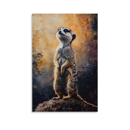 LMLZZZWD Ölgemälde mit Tiermotiv: Erdmännchen, das während eines Team-Staffelrennens wächt, Augen scannen. Zeitgenössisches Wandbild, dekoratives Poster, 50 x 75 cm von LMLZZZWD