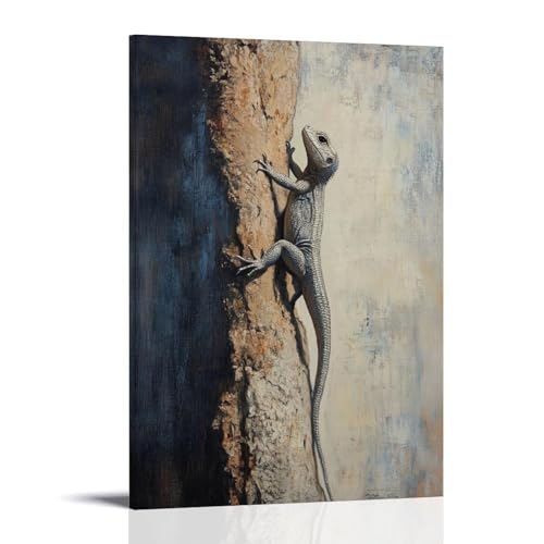 LMLZZZWD Ölgemälde mit Tiermotiven - Eine Eidechse, die eine vertikale Kletterwand skaliert, Krallen greifen jeden Haltegriff Moderne Wandkunst, Wandbild, dekoratives Poster, 40 x 60 cm von LMLZZZWD