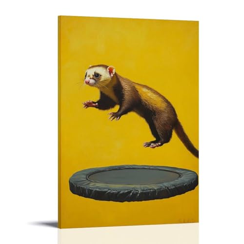 LMLZZZWD Ölgemälde mit Tiermotiven eines Frettchens beim Trampolin dreht sich unter Zitronengelb, flacher Himmel, zeitgenössische Wandkunst, Wandbild, dekoratives Poster, 20 x 30 cm von LMLZZZWD