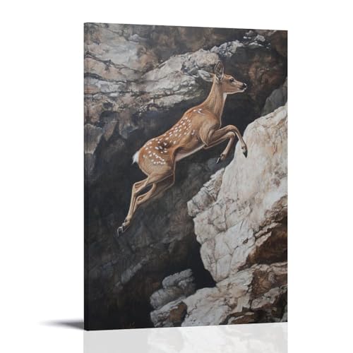 LMLZZZWD Ölgemälde mit Tiermotiven eines Hirschs, der während eines Parkour-Laufs zwischen Felsen springt. Zeitgenössisches Wandkunst, Wandbild, dekoratives Poster, 20 x 30 cm von LMLZZZWD