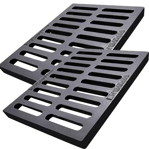 LMMIAOZ Abflussgitter, Abflusssiebe, Gusseisen-Kanalabdeckung, strapazierfähig, 2er-Pack, Kanal-Entwässerungsgrabenabdeckung für Auffahrt, Kanal-Abflussgitterabdeckung für Außengaragenbeton, 6/8/10/ von LMMIAOZ