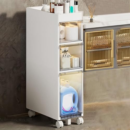 LMMIAOZ Badezimmer-Aufbewahrungsschrank mit Kunststoffschubladen und Rollen. Schmaler vertikaler Turmschrank mit großer Kapazität für kleine Räume. 4-stufiger schmaler Schrank zu von LMMIAOZ