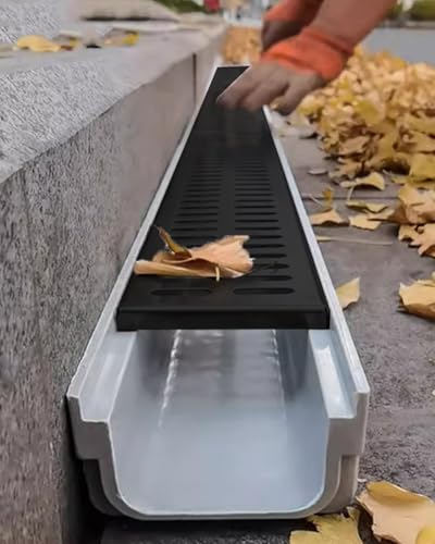 LMMIAOZ Entwässerungsrinnen und -Gitter aus Kunststoff, Regenwasser-Sturmgraben-Gully-Umleiter, Abnehmbares Abflussrinnen-Set für die Auffahrt zum Bauernhof im Außenbereich, 60 cm Länge (60 x 30 x 3 von LMMIAOZ