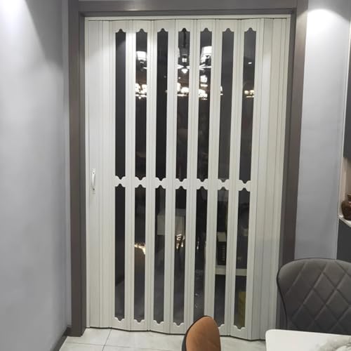 LMMIAOZ Faltbares Akkordeontür-Set mit Griffen und Acrylglas – Verstellbarer Schiebe-Raumteiler für Keller, Dachboden und Lager (160 x 190 cm) – platzsparende Lösung von LMMIAOZ