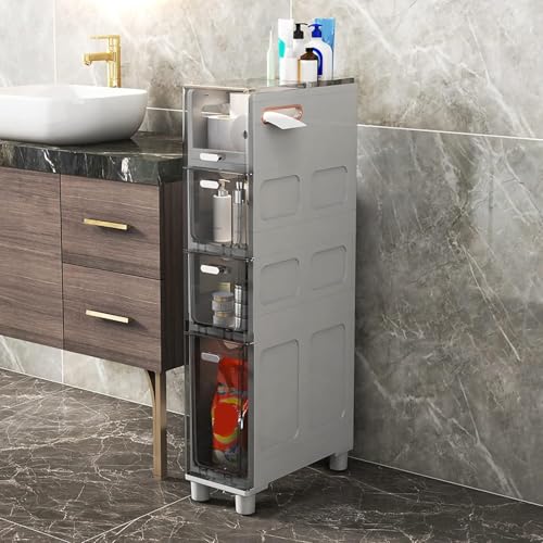 LMMIAOZ Schlanker Aufbewahrungsturm mit 5 Schubladen für kleine Räume. Schmaler Schrank mit durchsichtigen Schubladen und Rollen. Stabiler Rahmen. Toilettenpapier-Aufbewahrungssc von LMMIAOZ