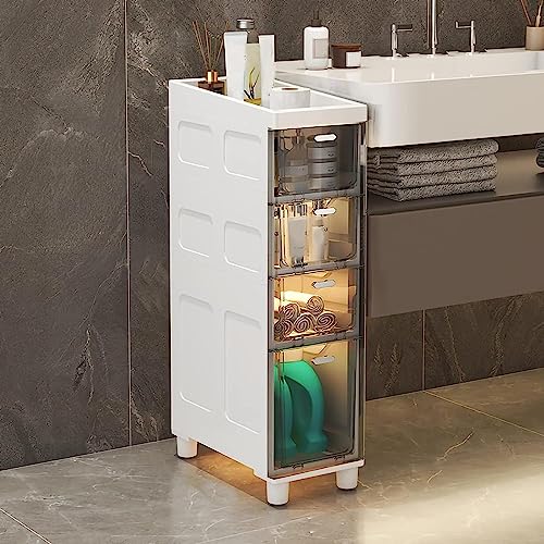 LMMIAOZ Stapelbare Aufbewahrungsschubladen, schmaler Badezimmerschrank, großer Toilettenpapierschrank mit durchsichtigen Kunststoffschubladen und Rollen, schmaler, hoher, schmale von LMMIAOZ