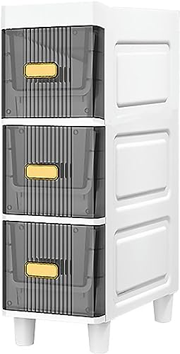 LMMIAOZ stapelbare Aufbewahrungsschubladen, 17,8 cm breiter, schmaler Badezimmerschrank, 3/4/5/6-stöckige Badezimmer-Unterschränke mit durchsichtigen Schubladen und Rädern, Toile von LMMIAOZ