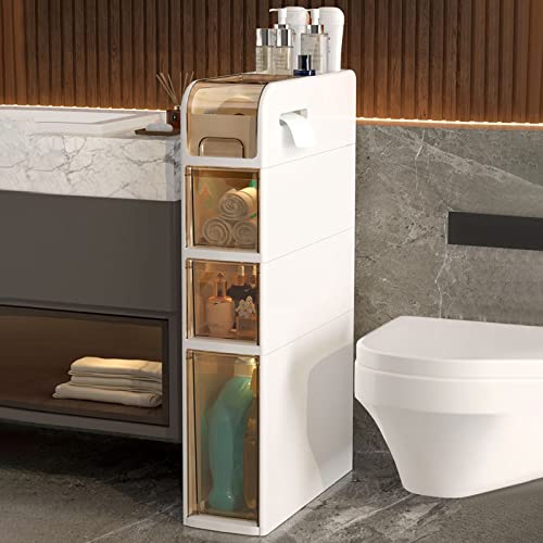 LMMIAOZ stapelbare Aufbewahrungsschubladen, 4-stufiger Kleiner Badezimmer-Aufbewahrungsschrank, (B) 6,3 Zoll großes Fassungsvermögen, hoher, schmaler Schrank mit Toilettenpapiera von LMMIAOZ