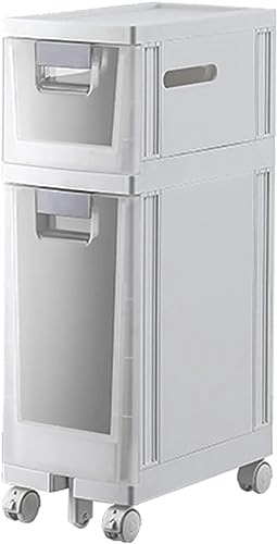 LMMIAOZ stapelbare Aufbewahrungsschubladen, schmaler, hoher, schlanker Unterschrank, 8,3 Zoll (B), Kleiner Badezimmerschrank mit Kunststoffschubladen und Rollen, weißer Kunststof von LMMIAOZ