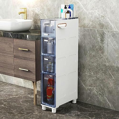 LMMIAOZ stapelbare Aufbewahrungsschubladen, schmaler Badezimmer-Unterschrank, schmaler Toilettenschrank-Aufbewahrungsturm mit durchsichtigen Schubladen und Rollen, Stabiler schma von LMMIAOZ