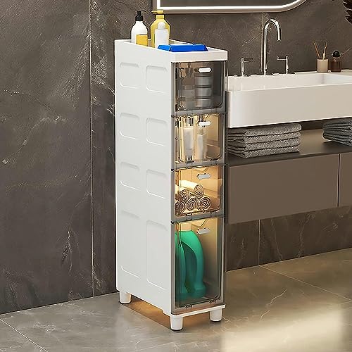 LMMIAOZ stapelbare Aufbewahrungsschubladen, schmaler Badezimmerschrank, schmaler Toilettenpapierschrank mit großer Kapazität und durchsichtigen Kunststoffschubladen, Rollen, schm von LMMIAOZ