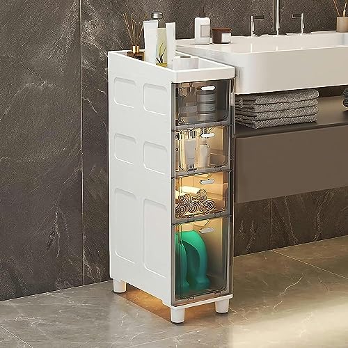 LMMIAOZ stapelbare Aufbewahrungsschubladen, schmaler Badezimmerschrank, schmaler Toilettenpapierschrank mit großer Kapazität und durchsichtigen Kunststoffschubladen, Rollen, schm von LMMIAOZ