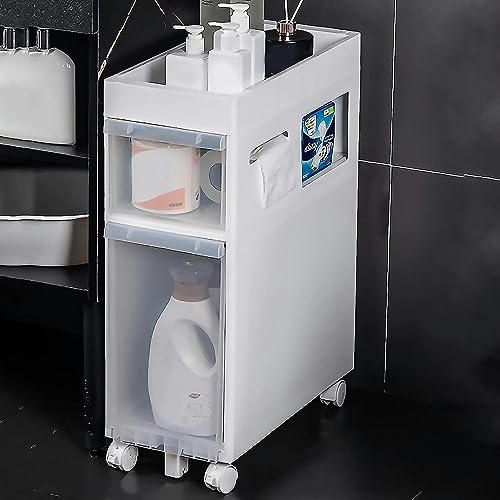 LMMIAOZ stapelbare Aufbewahrungsschubladen Badezimmer-Aufbewahrungsschrank, schmaler, freistehender Toilettenpapier-Aufbewahrungsschrank, 2/3/4 durchsichtige Schubladen und Rolle von LMMIAOZ