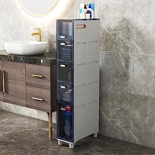 LMMIAOZ stapelbare Aufbewahrungsschubladen Badezimmer-Unterschrank, schmal, hoch, schlank, 5 Schubladen, Aufbewahrungsturm, Stabiler Rahmen, schmaler Toilettenpapier-Aufbewahrung von LMMIAOZ