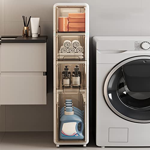 LMMIAOZ stapelbare Aufbewahrungsschubladen Toiletten-Seitenschrank, schmaler Badezimmer-Unterschrank mit 4 Schubladen und Rollen, freistehender, schmaler Schubladen-Aufbewahrungs von LMMIAOZ