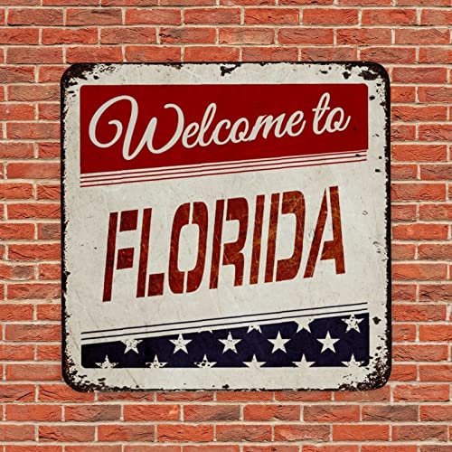 Amerika The Stars and Stripes Flagge Welcome to Florida State Vintage Metall Blechschild Plakette Metall Kunstdrucke Schild Nostalgisches Home Bar Schild für Bauernhaus Büro Dekoration Raumdekor 38,1 von LMMIXEE