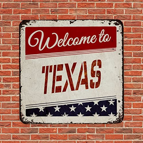 Amerika The Stars and Stripes Flagge Welcome to Texas State Vintage Metallschild Plakette Metall Kunstdrucke Schild Dekorative Wand Türschild für Outdoor Cafe Dekoration Raumdekor 25,4 x 25,4 cm von LMMIXEE