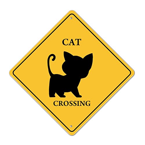 Cat Xing Crossing Schild Caution Cat Xing Neuheit Rusty Metal Tin Sign Beware of Cat Crossing Warnschild Einfache Montage Straßenschild Plakette für Männerhöhle Männer Höhle Lodge Neuheit Geschenk von LMMIXEE