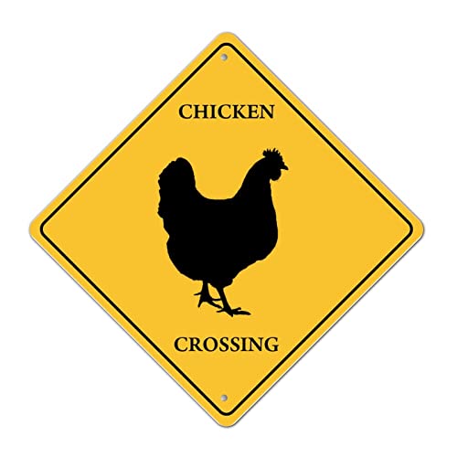 LMMIXEE Rustikales Metallschild 'Chicken Xing Crossing' - Beware of Chicken Crossing - Gelb, 10in x 10in, Aluminium, Wandmontage, DECORATIVE_SIGNAGE, Schild, Warnschild von LMMIXEE