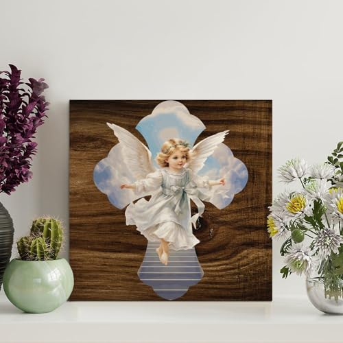 LMMIXEE Christliches Holzpalettenschild mit Bibelvers, Engelskreuz, Holzschilder, 20,3 x 20,3 cm, christliche Familie, Wanddekoration, Bauernhaus-Dekor, Wandkunst, Aufhänger für Wohnzimmer LMMIXEE Christliches Holzpalettenschild mit Bibelvers, Engelskreuz, Holzschilder, 20,3 x 20,3 cm, christliche Familie, Wanddekoration, Bauernhaus-Dekor, Wandkunst, Aufhänger für Wohnzimmer von LMMIXEE
