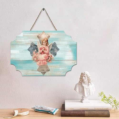 LMMIXEE Engelskreuz lustige christliche Schrift Holzschilder christliche religiöse Wandkunst rustikale Wanddekoration für Wohnzimmer Küche Retro Hängeschild Einweihungsgeschenk 15,2 x 25,4 cm von LMMIXEE