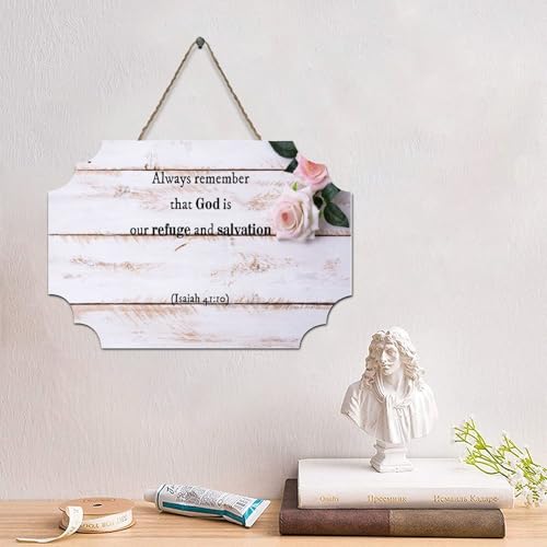LMMIXEE Holzschild mit Aufschrift "Always Remember That God Is Our Refuge And Salvation" (Jesaja 41 ~ 10), Vintage-Schrift, christliche Wandkunst, rustikale Wanddekorationen für Wohnzimmer, Küche von LMMIXEE