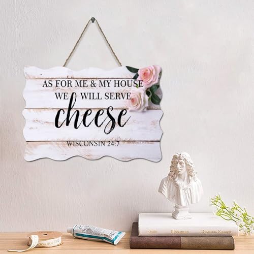 LMMIXEE Holzschild mit Aufschrift "As For Me & My House We Will Serve Cheese Wisconsin 24 7-1", Jesus, Holzschild, Dekoration, Wandkunst, Wandaufhänger, Schild mit christlichem Zitat für Wohnzimmer von LMMIXEE