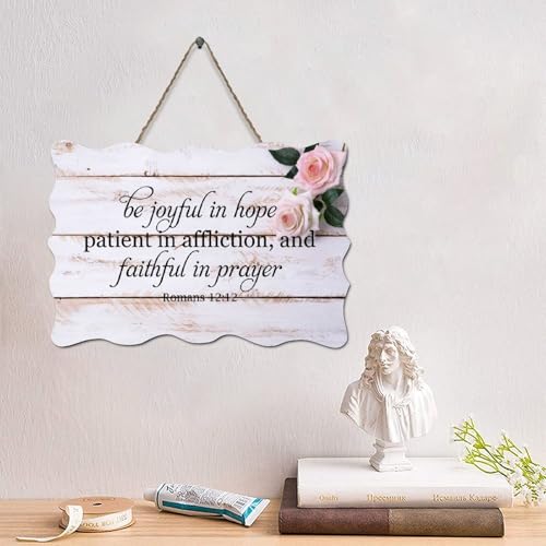 LMMIXEE Holzschild mit Aufschrift "Be Joyful in Hope, Patient in Affliction", Jesus, Bibelvers, Holzschilder, Bauernhaus, rustikale Familie, Wandkunst, Jesus-Zitat für Küche, Schlafzimmer, Wohnzimmer von LMMIXEE