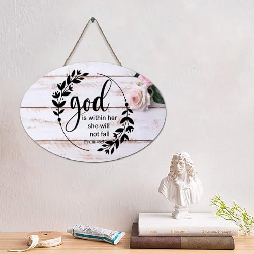LMMIXEE Holzschild mit Aufschrift "God Is Within Her She Will Not (2), rustikale Schrift, christliche Wanddekorationen für Wohnzimmer, rustikale Wandkunst, Küche, Retro-Hängeschild, 15,2 x 25,4 cm von LMMIXEE