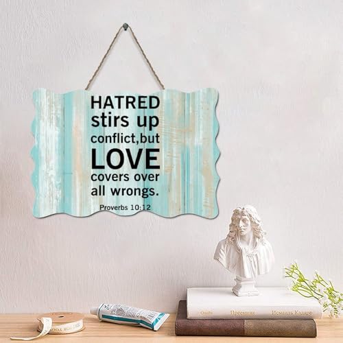 LMMIXEE Holzschild mit Aufschrift "Hatred Stirs Up Conflict Proverbs 10:12", Bibelvers, Holzschild, Dekoration, Wandkunst, Wandaufhänger, Schild mit christlichem Zitat für Zuhause, Küche, Badezimmer von LMMIXEE
