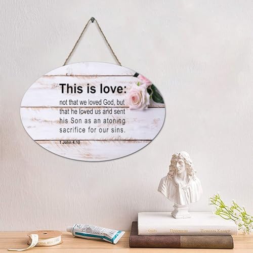 LMMIXEE Holzschild mit Aufschrift "This Is Love Not That Loved God", Jesus, Bibelvers, Holzschild, Dekor, Wandkunst, Wandaufhänger, Schild mit christlichem Zitat für Küche, Schlafzimmer, Wohnzimmer LMMIXEE Holzschild mit Aufschrift "This Is Love Not That Loved God", Jesus, Bibelvers, Holzschild, Dekor, Wandkunst, Wandaufhänger, Schild mit christlichem Zitat für Küche, Schlafzimmer, Wohnzimmer von LMMIXEE